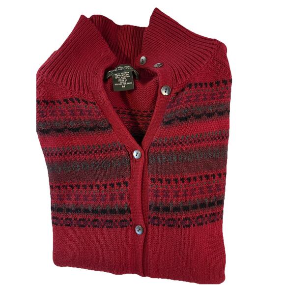 Eddie Bauer Womens SZ Med Red Button Up Cardigan Sweater Nordic Fair Isle - Picture 3 of 7